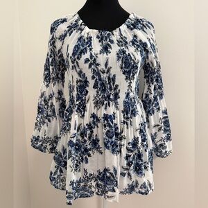 Spense White Tunic with Blue Floral Print